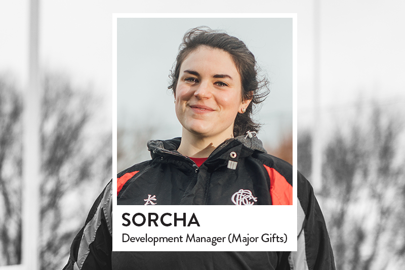 Image of staff member in Rugby clothes in Upper Malone Playing Fields, The Dub