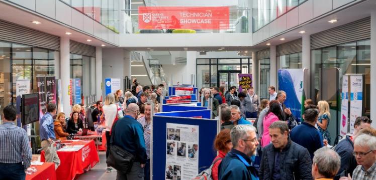 technical staff, students and visitors at the Technician Showcase 2022 in the School of Biological Sciences atrium