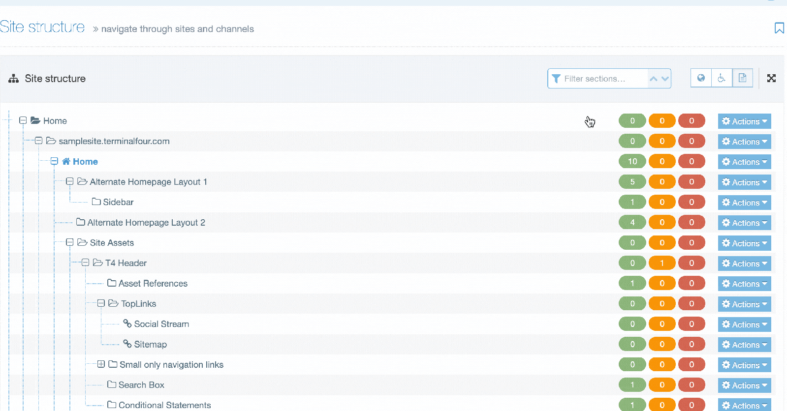 A demo of the new Section Filter in Terminalfour Release 8.3.15