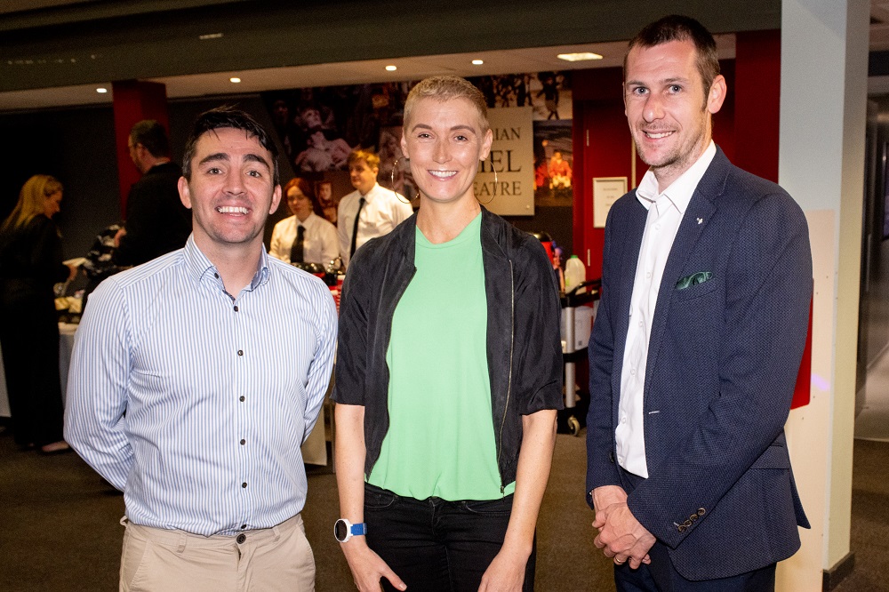 Mental Health Awareness Week 2023 - panel members Jamie Conlan, Orla Smyth, MIchael McKillop in QFT foyer