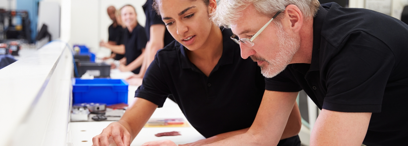 young female teaching/explaining to a mature student or colleague