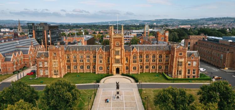 aerial view of Queen's University Belfast viewed from the west and taking in the wider Queen's Quarter