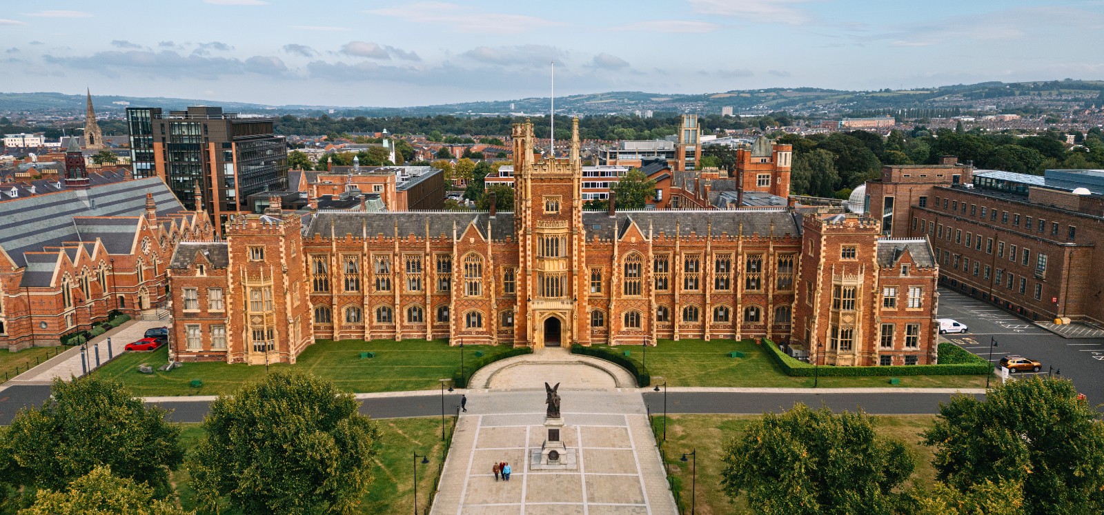 aerial view of Queen's University Belfast viewed from the west and taking in the wider Queen's Quarter
