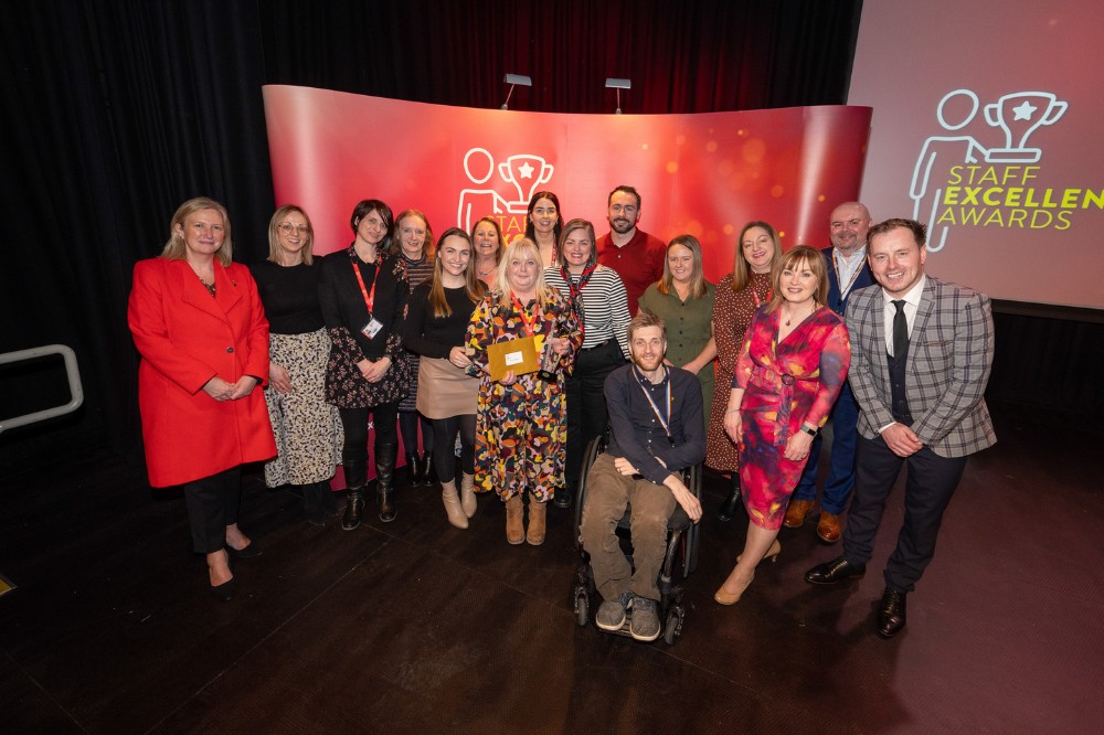 Student Wellbeing Team receiving their 'Best Collaboration' award at the Staff Excellence Awards 2022-23